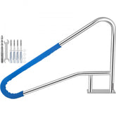 Pool Handrail 55 x 32 inch 304 Stainless Steel Rust Proof 250 lbs Load Capacity with Blue Grip Cover M8 Drill Bit and Self Taping Screws